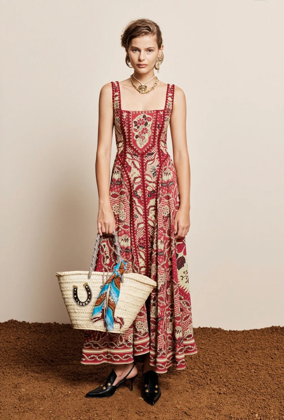 Kenny Midi Dress Red & Print Size 8 by Alemais