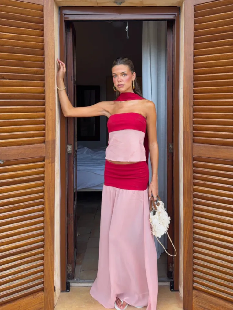 Mallorca Top & Skirt Set with Scarf Rouge Pink Size 6 by Desero Jacare