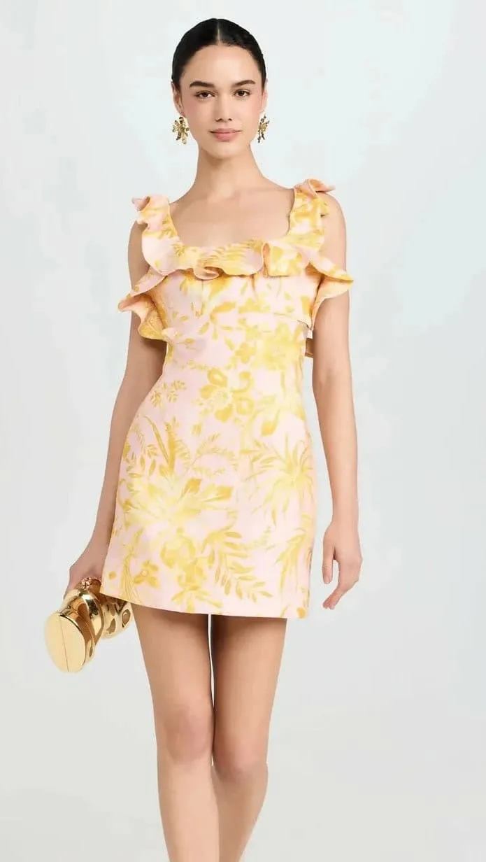 Golden Ruffle Mini Dress Gold & Pink Size 1 / AU 10 by Zimmermann