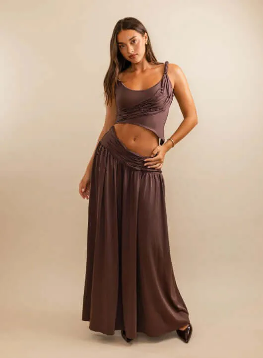 Calypso Top & Skirt Set Brown Size S / AU 8 & M / AU 10 by Koster Kulture