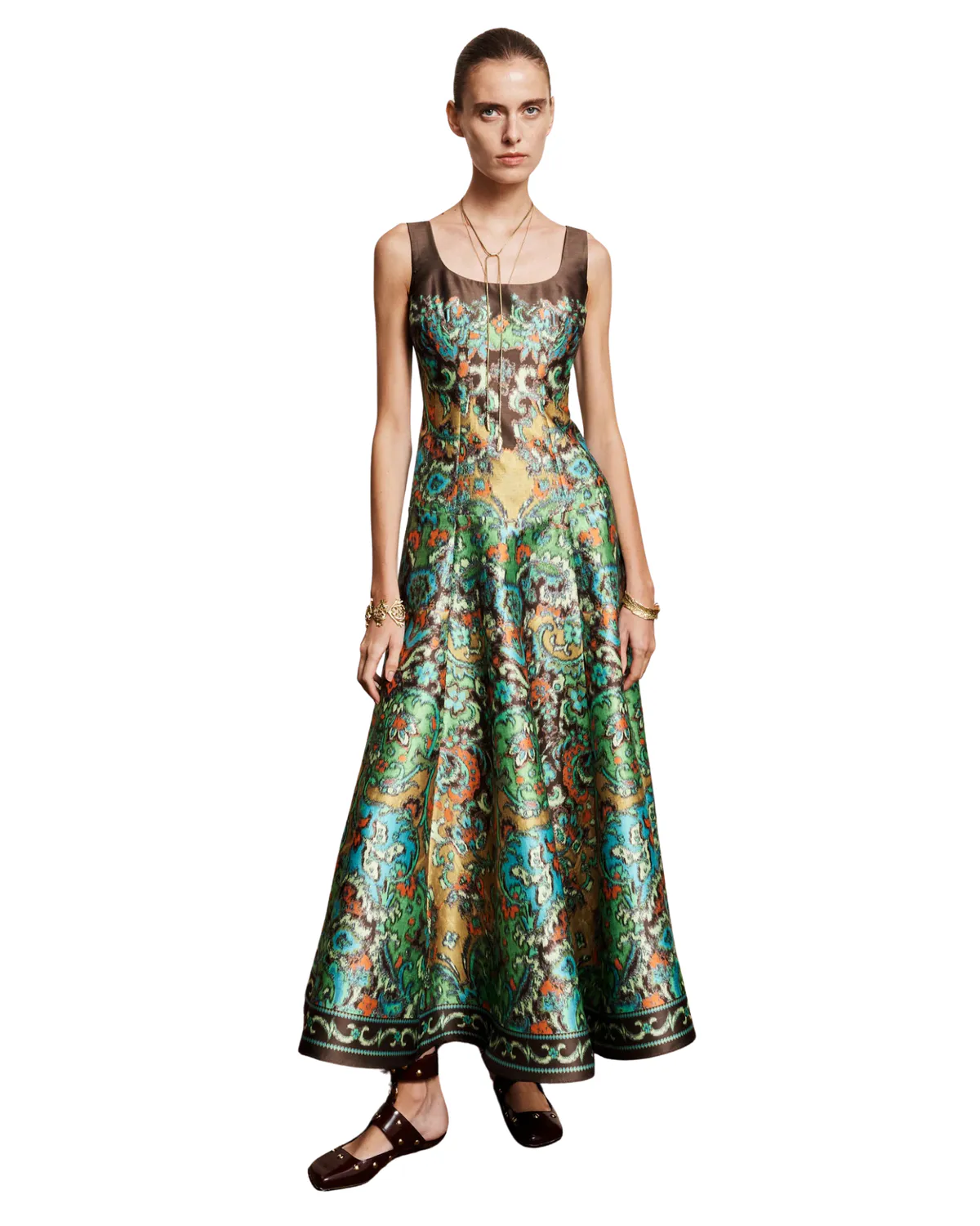 Charlotte Gown Midi Dress Watercolour Green & Print Size 10 by Alemais