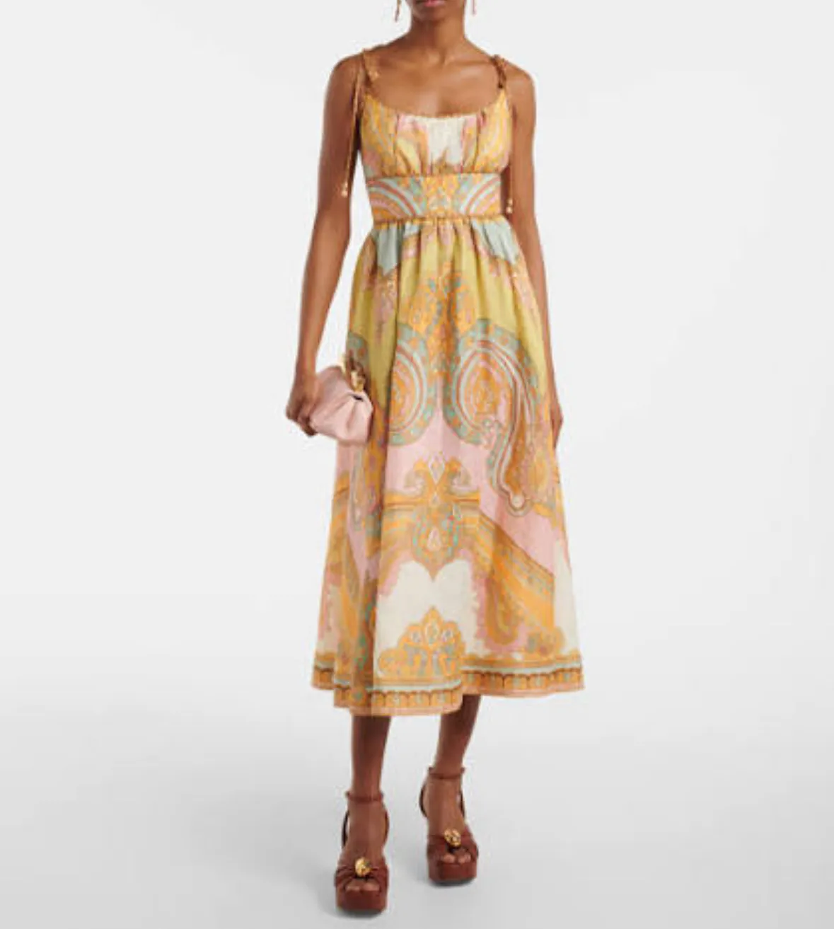Maxine Picnic Midi Dress Gold & Paisley Print Size 2 / AU 12 by Zimmermann