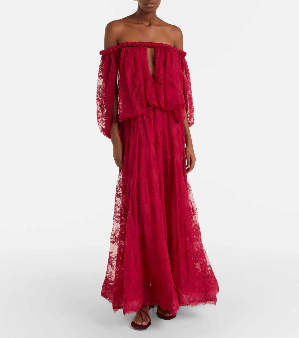 Luna Off-Shoulder Floral Lace Gown Maxi Dress Red Size 0 / AU 8 by Zimmermann