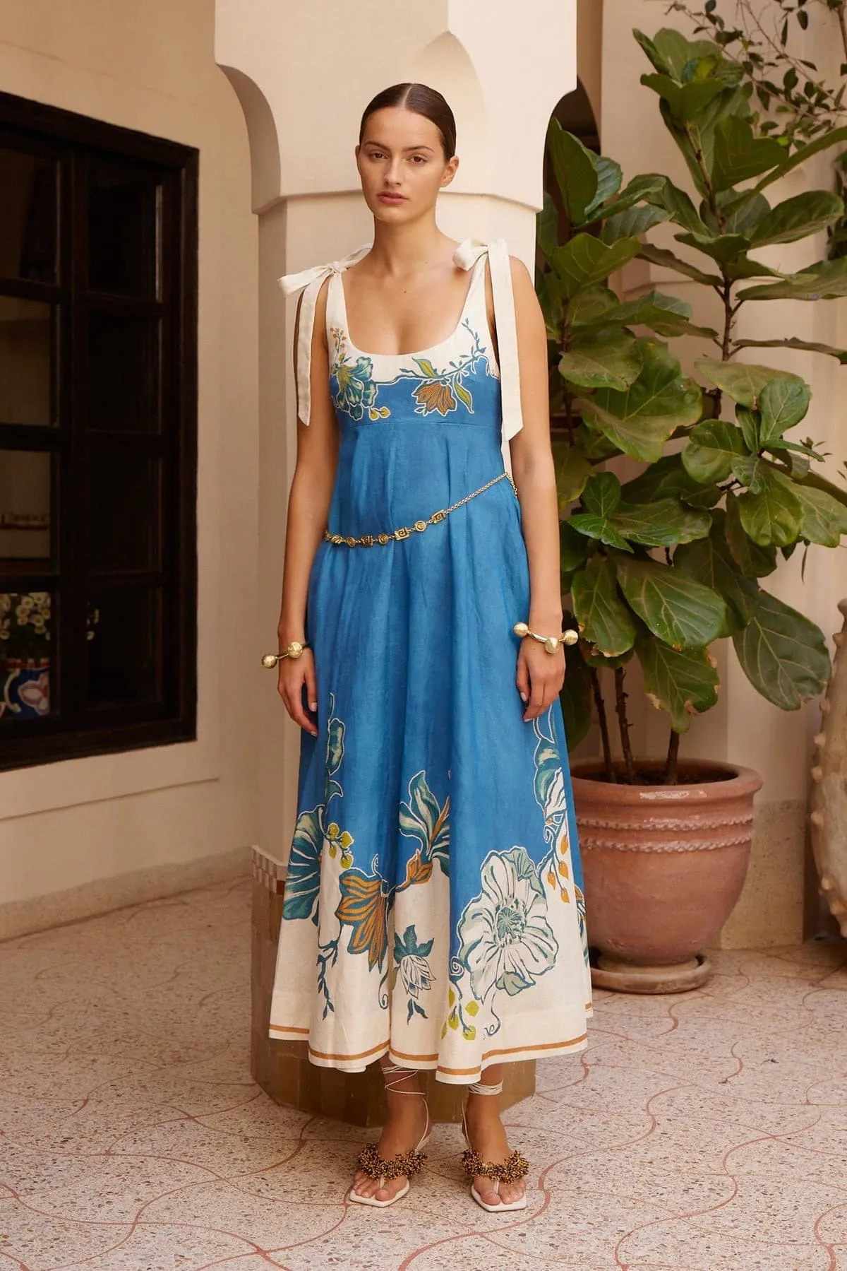 Luda Ballet Midi Sundress Blue & Print Size 16 by Alemais