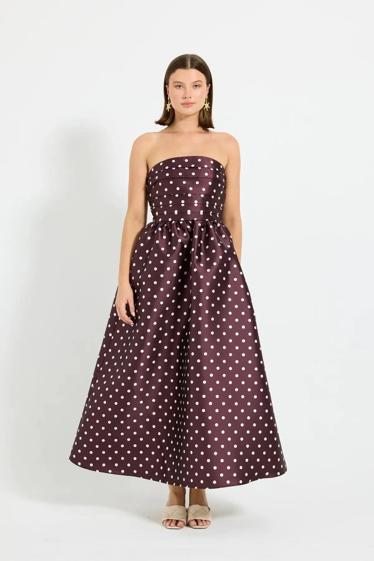 Alistair Strapless Midi Dress Brown Size 10 & 14 by Pasduchas