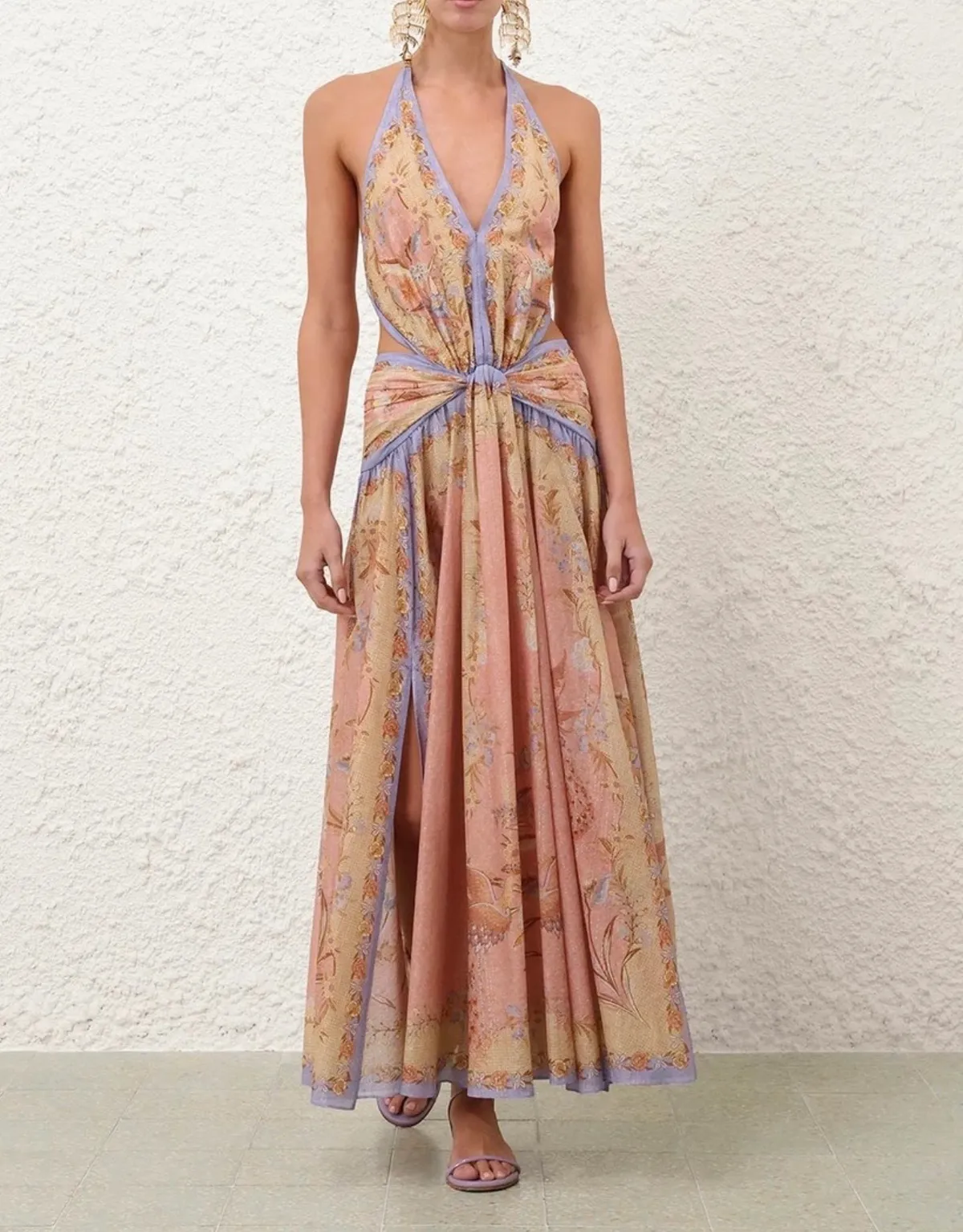 Indra Plunge Halter Maxi Dress Multi Size 2 / AU 12 by Zimmermann