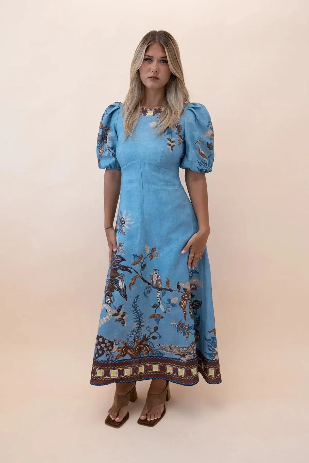 Georgie Midi Dress Blue & Print Size 10 by Alemais