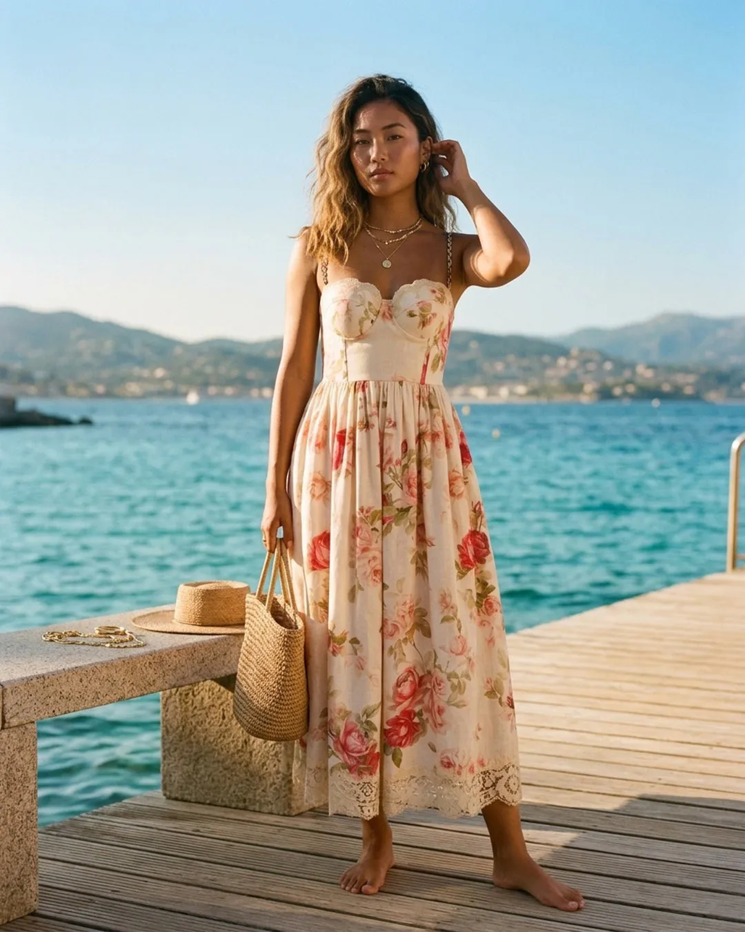 Roselight Picnic Midi Dress Cream & Print Size 0 / AU 8 by Zimmermann