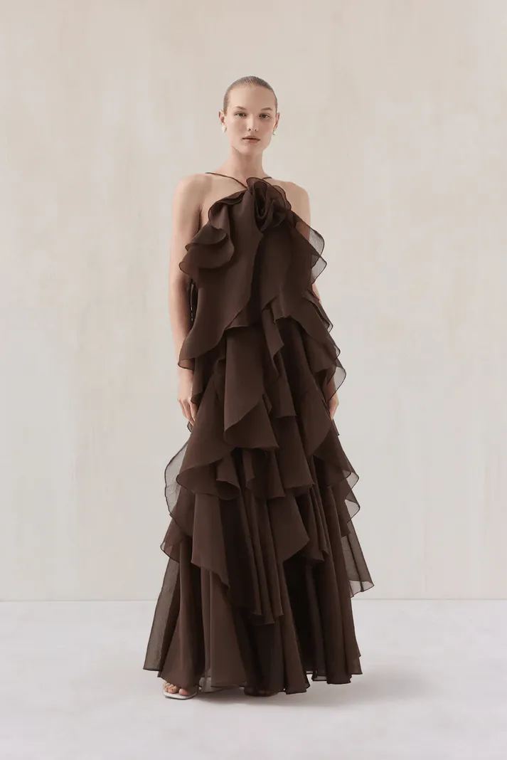 Pandorea Layered Maxi Dress Carob Brown Size 12, 14 & 16 by Aje