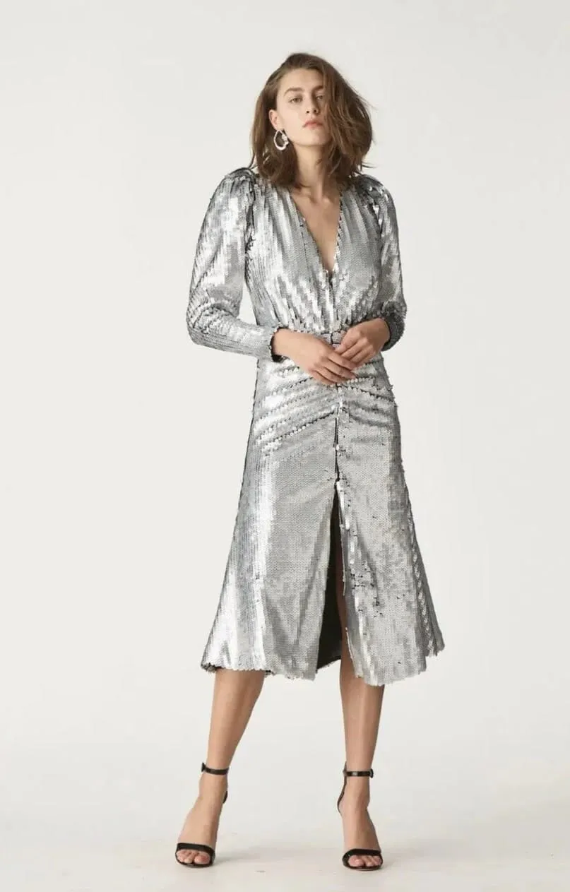 Leopold Midi Dress Silver Size 2 / AU 10 by Rachel Gilbert