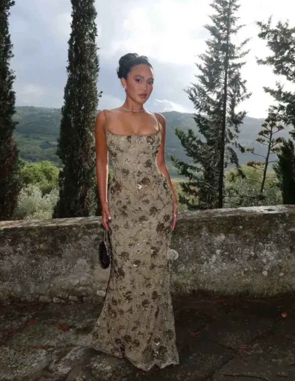 Naima Bronze Hand Beaded Embellished Corset Maxi Dress Olive Green Size XS / AU 6-8 by House Of CB