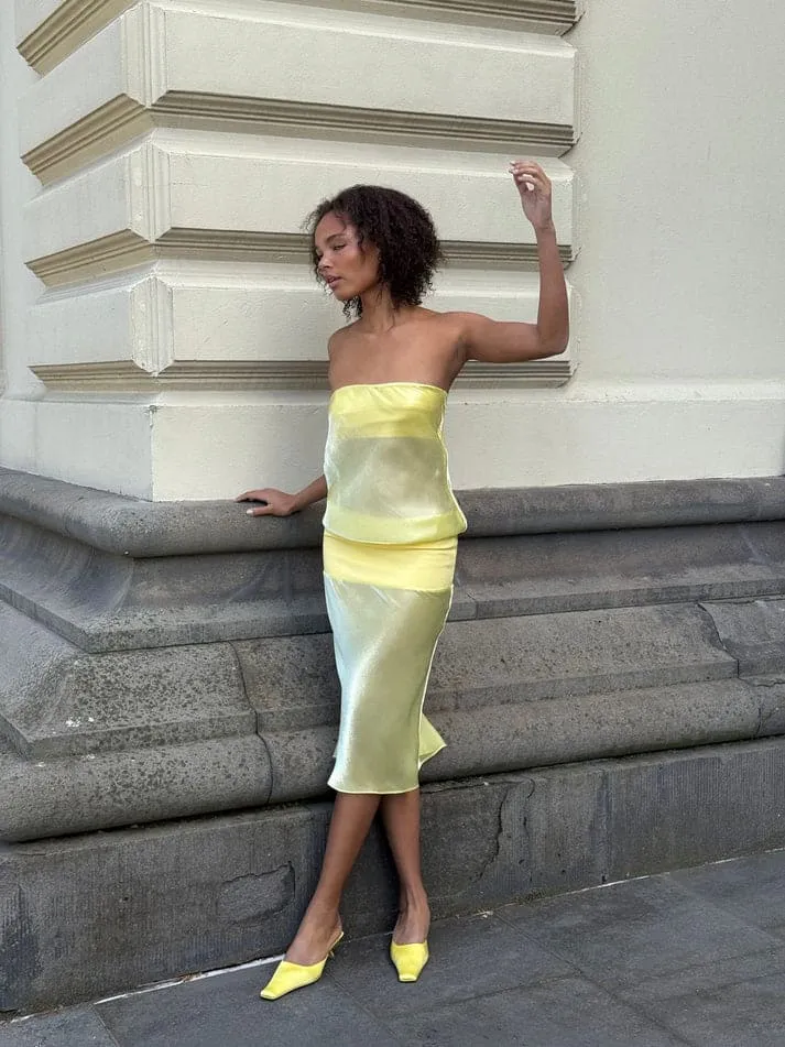 Melt Panel Midi Dress Yellow Size 8 & 10 by Mode Mischief