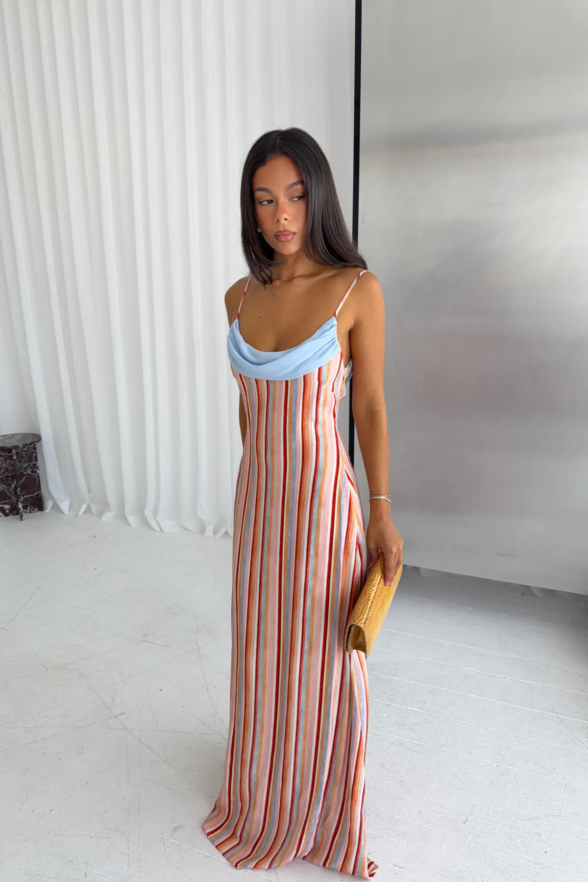 Draped Slip Maxi Dress Blush Stripe Multi Size 6 & 8 by With Harper Lu