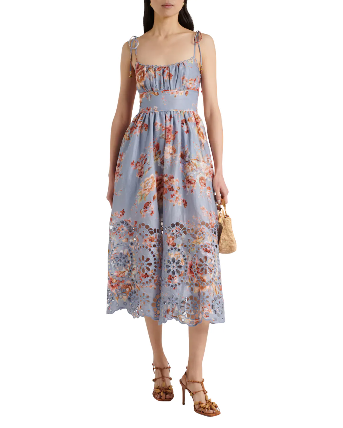 Awaken Picnic Midi Dress Chambray Floral Blue & Print Size 2 / AU 12 by Zimmermann