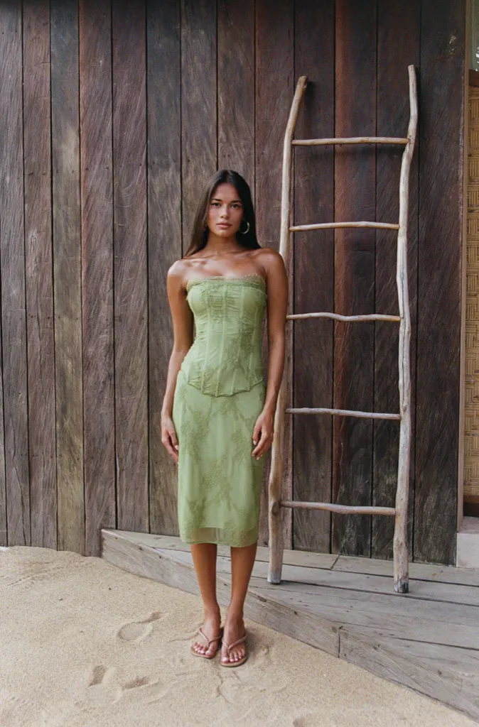Inez Corset Top & Skirt Set Green Size S / AU 8 by HNTR The Label