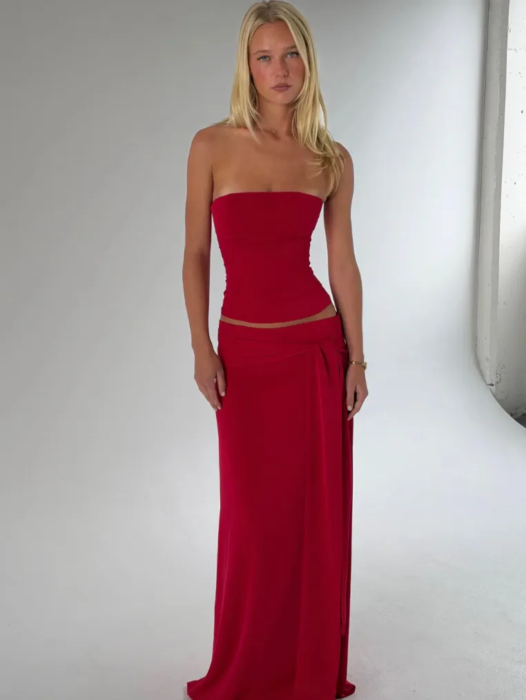 Charlotte Top & Maxi Skirt Set Cherry Red Size 6 & 8 by Other