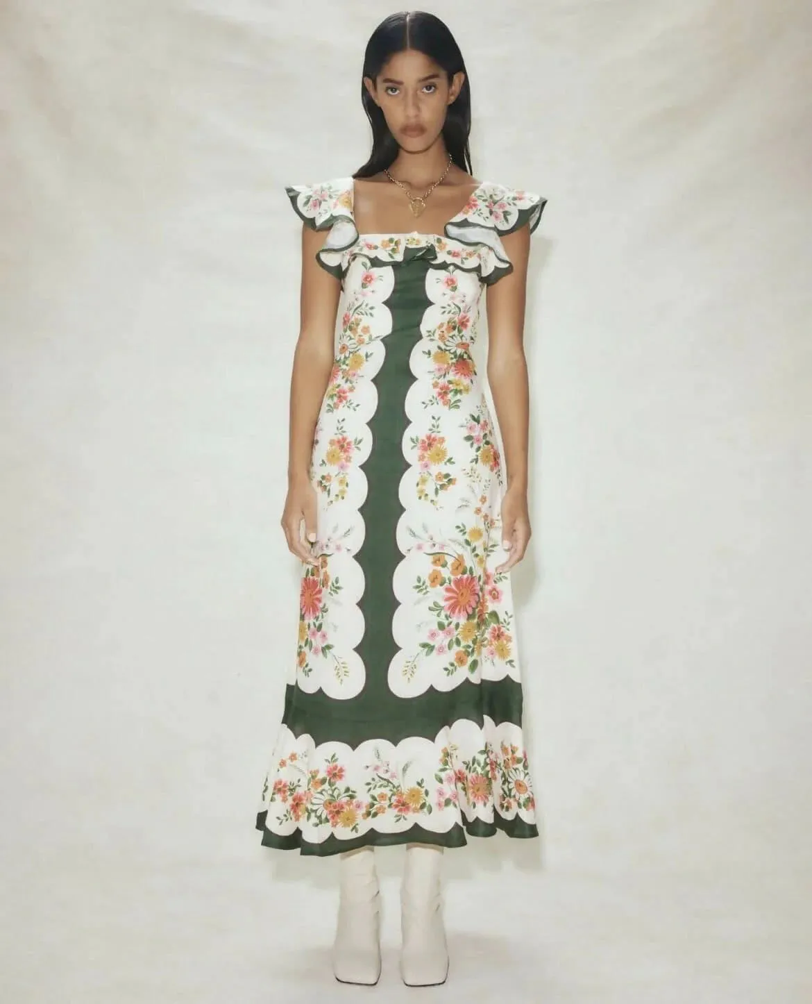 Elisabetta Ruffle Midi Dress Multi Size 10 by Alemais