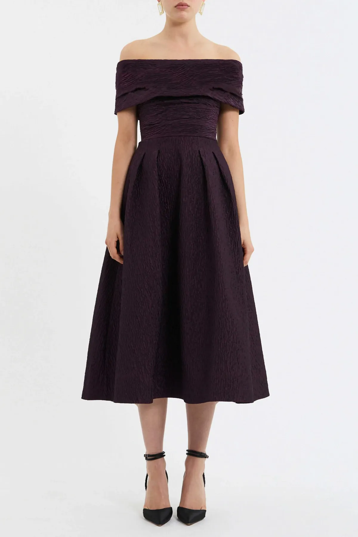 Adalyn Off The Shoulder Midi Dress Blackberry Purple Size 8 by Rebecca Vallance