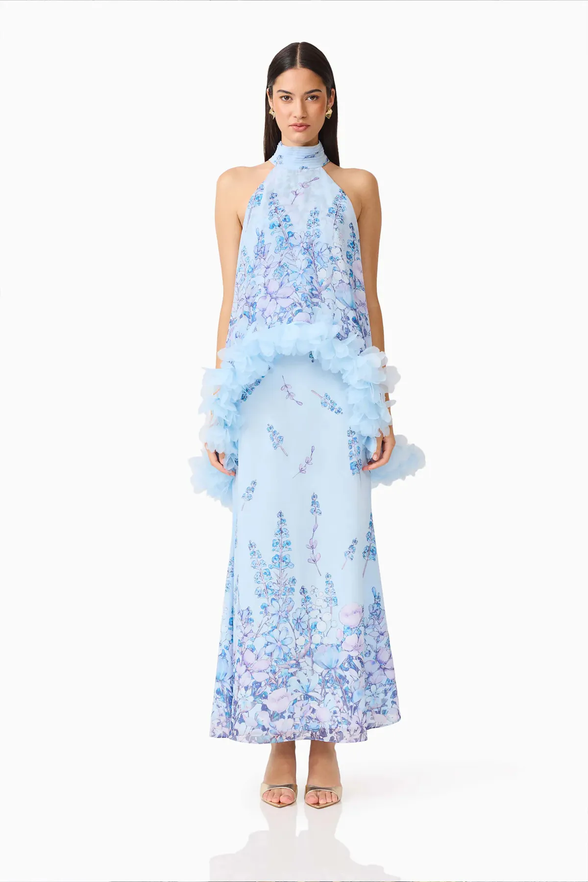 Tulsia Cape Gown Maxi Dress Blue & Print Size S / AU 8 by Elliatt