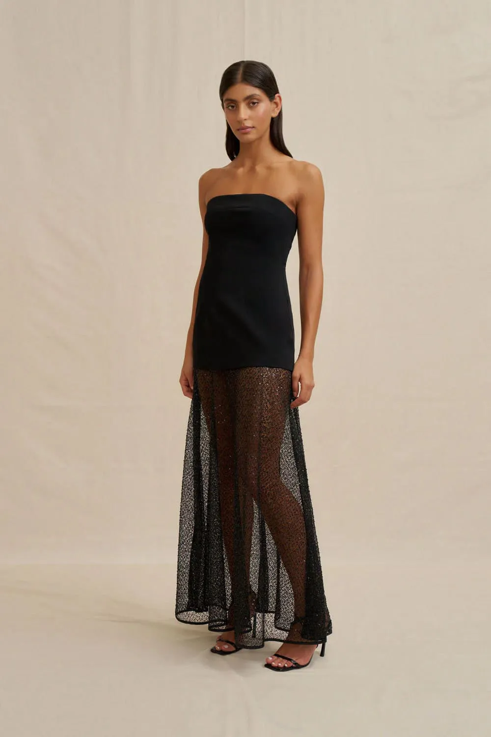 Noir Lace Strapless Maxi Dress Black Size 6, 8, 10 & 12 by By Johnny