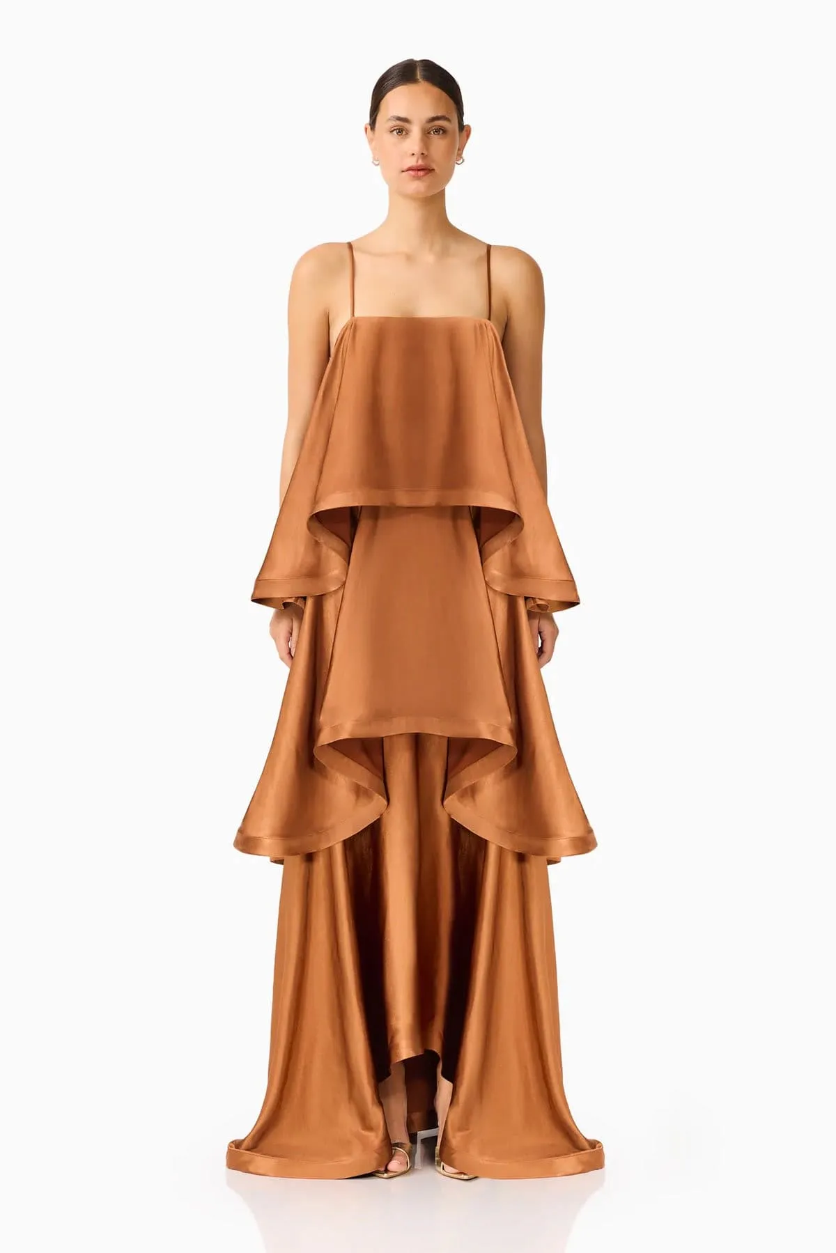 Tilly Tiered Maxi Dress Toffee Brown Size 10 by Elliatt