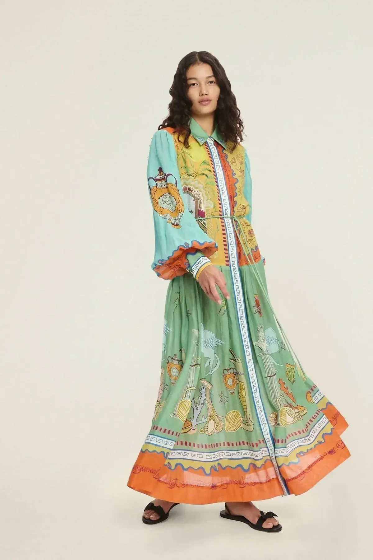 Surrealist Summer Ramie Midi Shirtdress Multi & Print Size 10 by Alemais