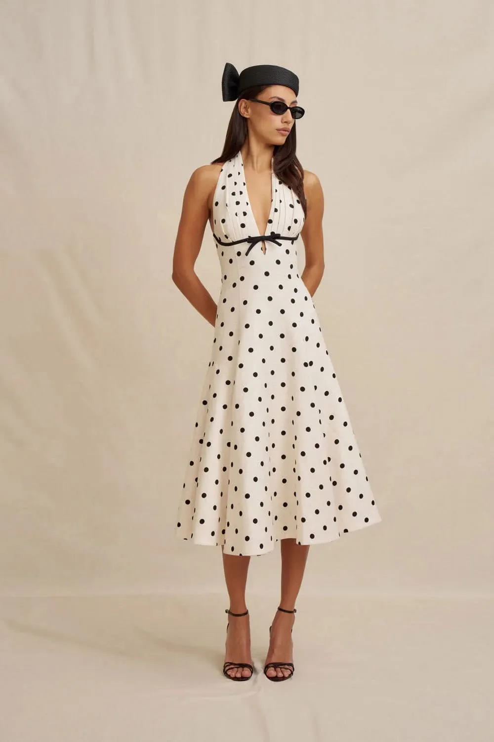 Florentina Polka Midi Dress Oat Black Print & Cream Size 8, 10, 12 & 14 by By Johnny