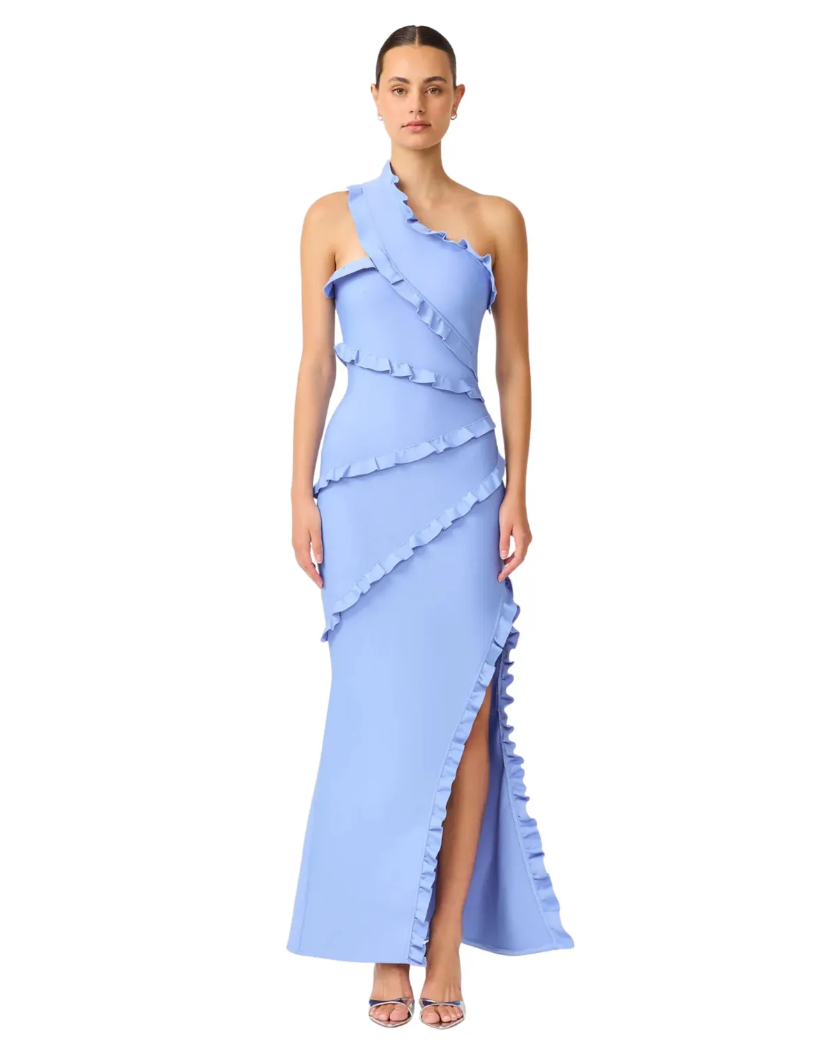 Floriana Asymmetric Gown Maxi Dress Cornflower Blue Size M / AU 10 & L / AU 12 by Elliatt