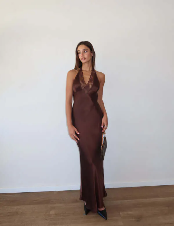 Aries Halter Gown Maxi Dress Brown Size 6 by SIR