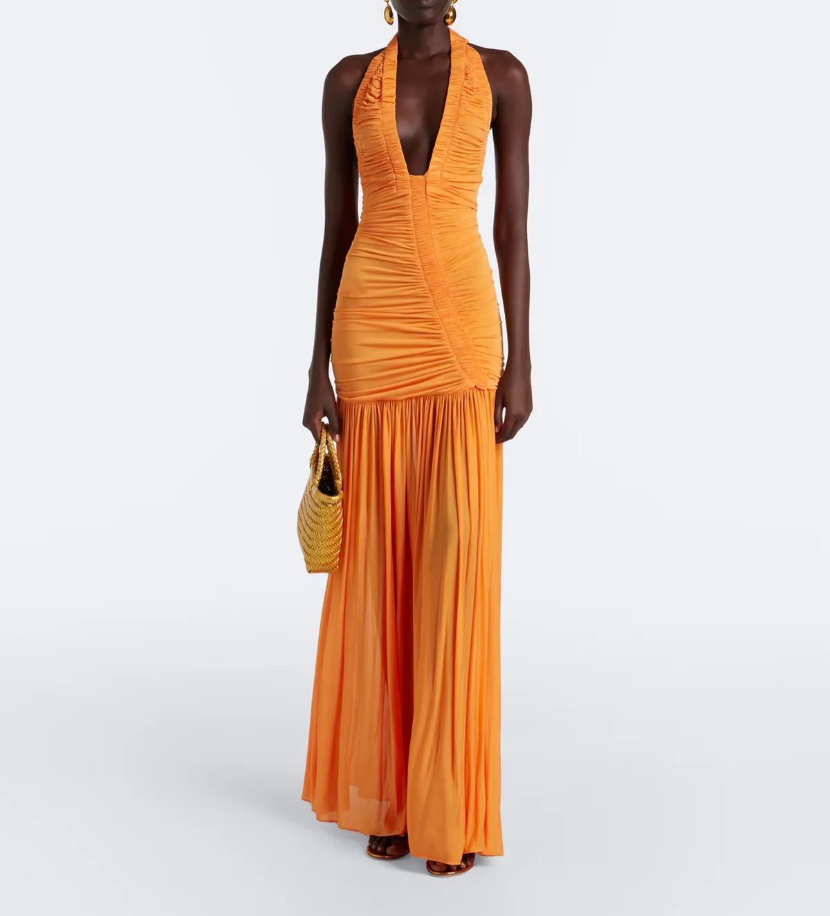 Orion Ruched Halterneck Gown Dress Orange Size 8 by Christopher Esber