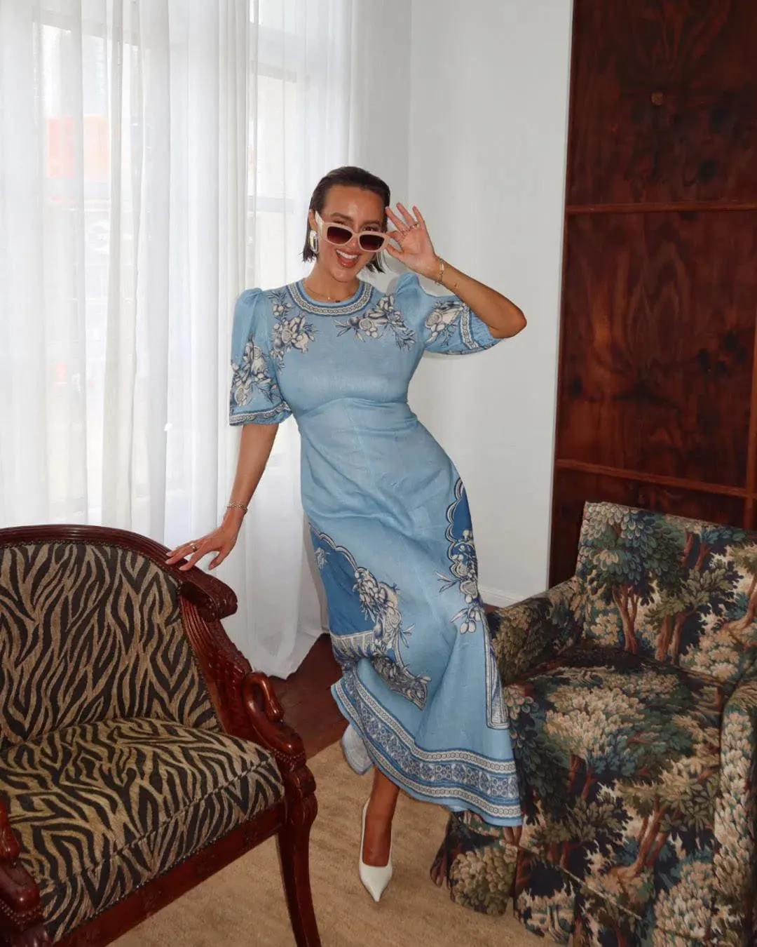 Villa Romantica Midi Dress Blue & Print Size 10, 12 & 16 by Alemais