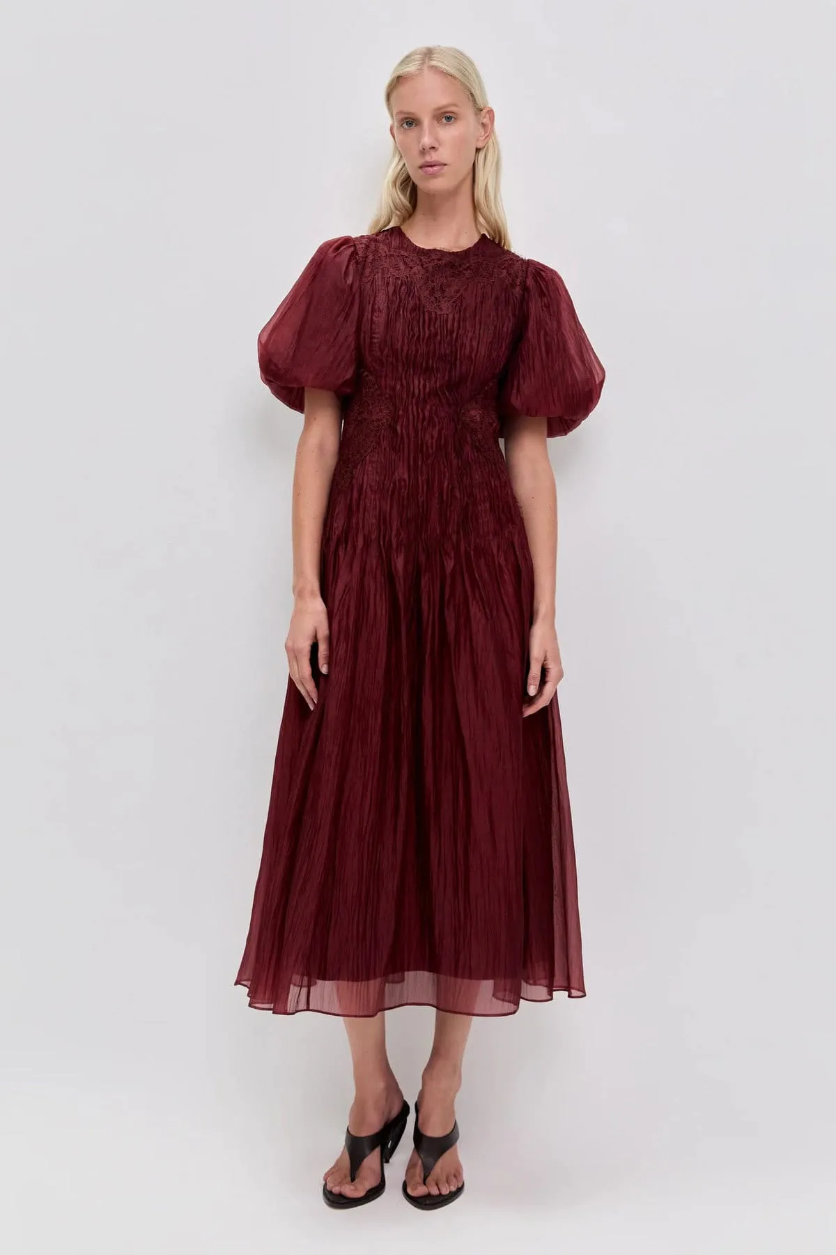 Ophelia Lace Midi Dress Mahogany Red Size 16 by Aje