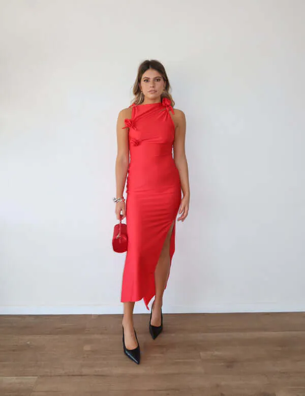 Asymmetric Flower Gown Maxi Dress Red Size 8 & 10 by Coperni