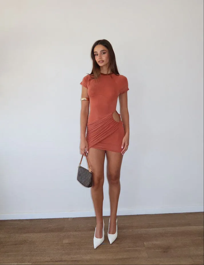 Espelho Gathered Cutout Stretch-Jersey Mini Dress Brown Size 6 by Jacquemus