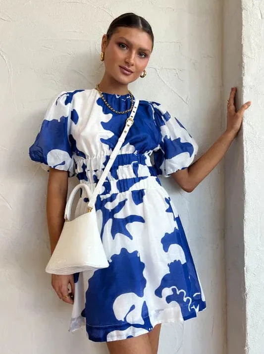 Vivi Open Back Mini Dress Blue & White Size 1 / AU 8 by SIR