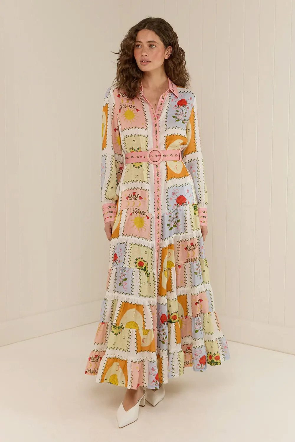 Aria Midi Dress Siesta Tile Multi Size 14 by Palm Noosa