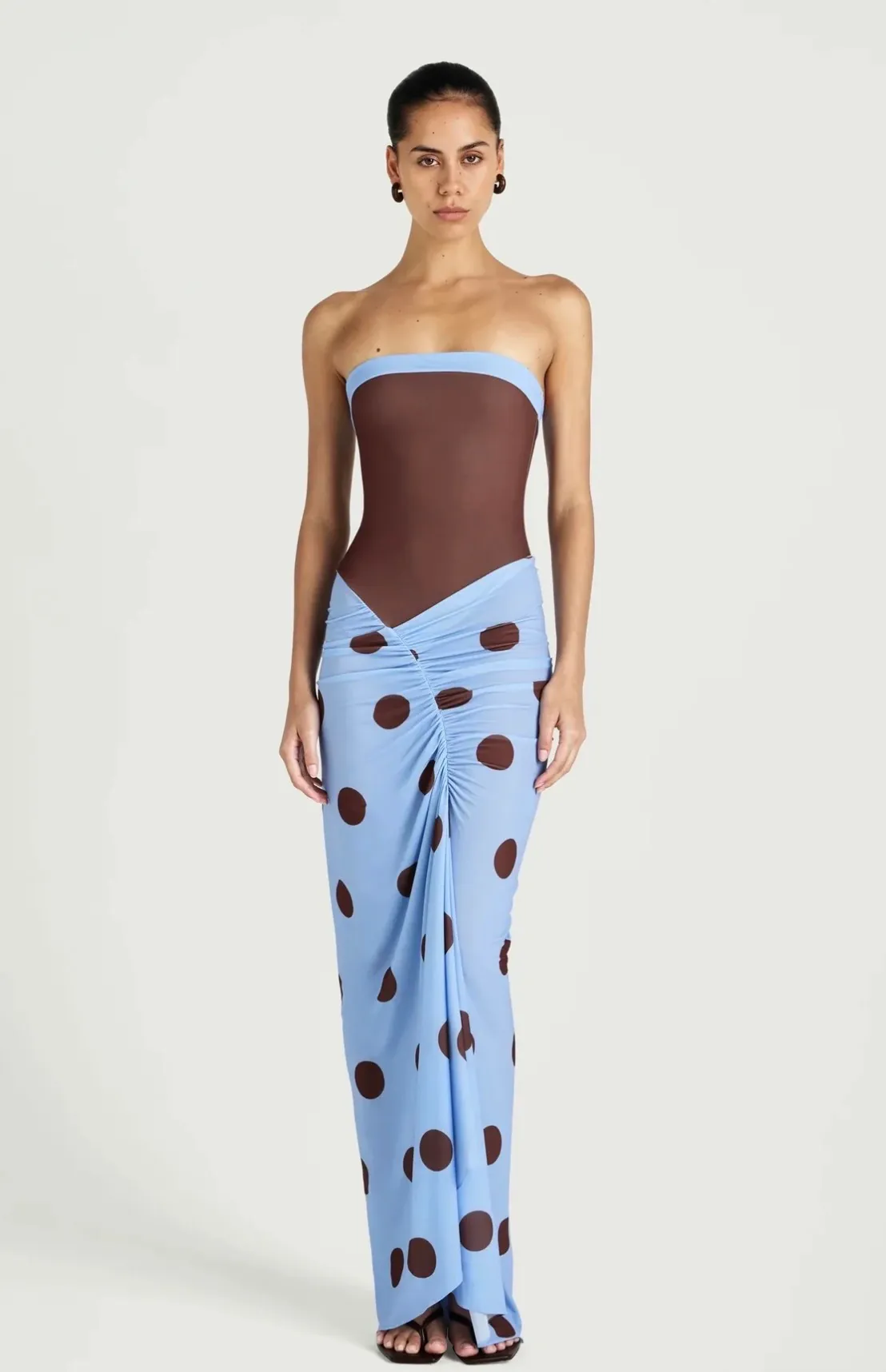 Rumi Strapless Maxi Dress Blue & Brown Size 12 by Benni