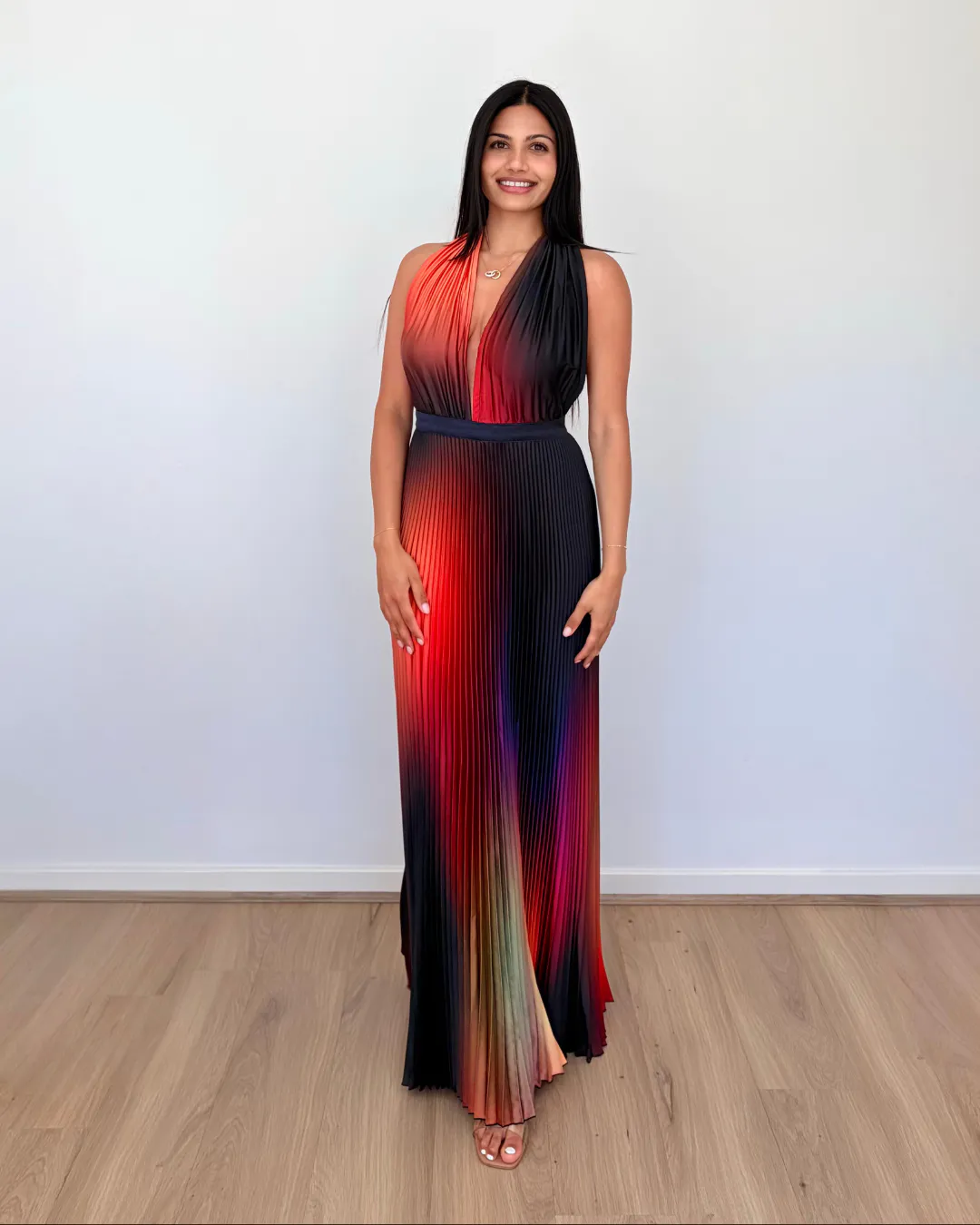 Moderniste Full Length Gown Dress Fire Print Size 8 by L'IDEE