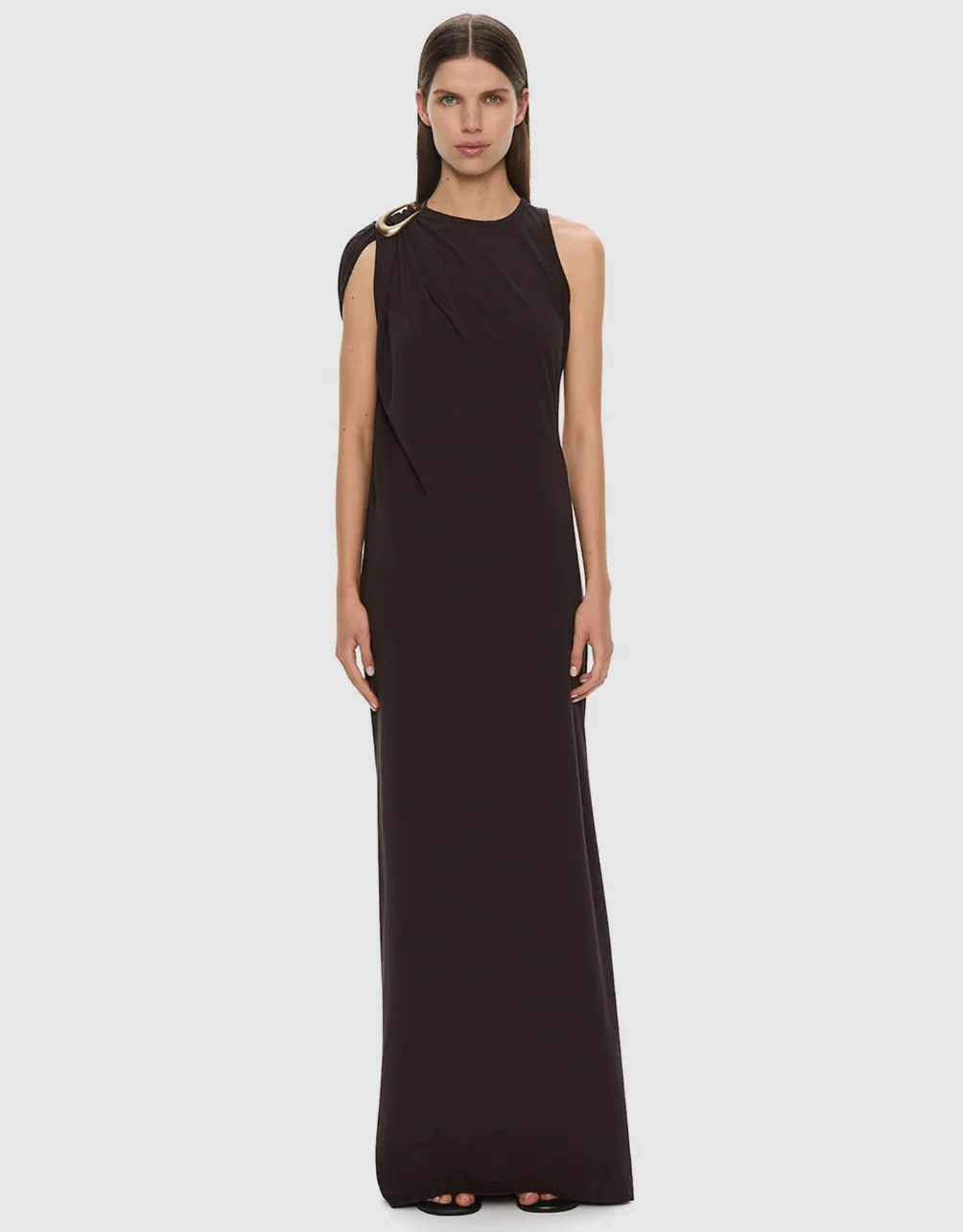 Stone Pin Column Tee Maxi Dress Espresso Brown Size 6 by Christopher Esber