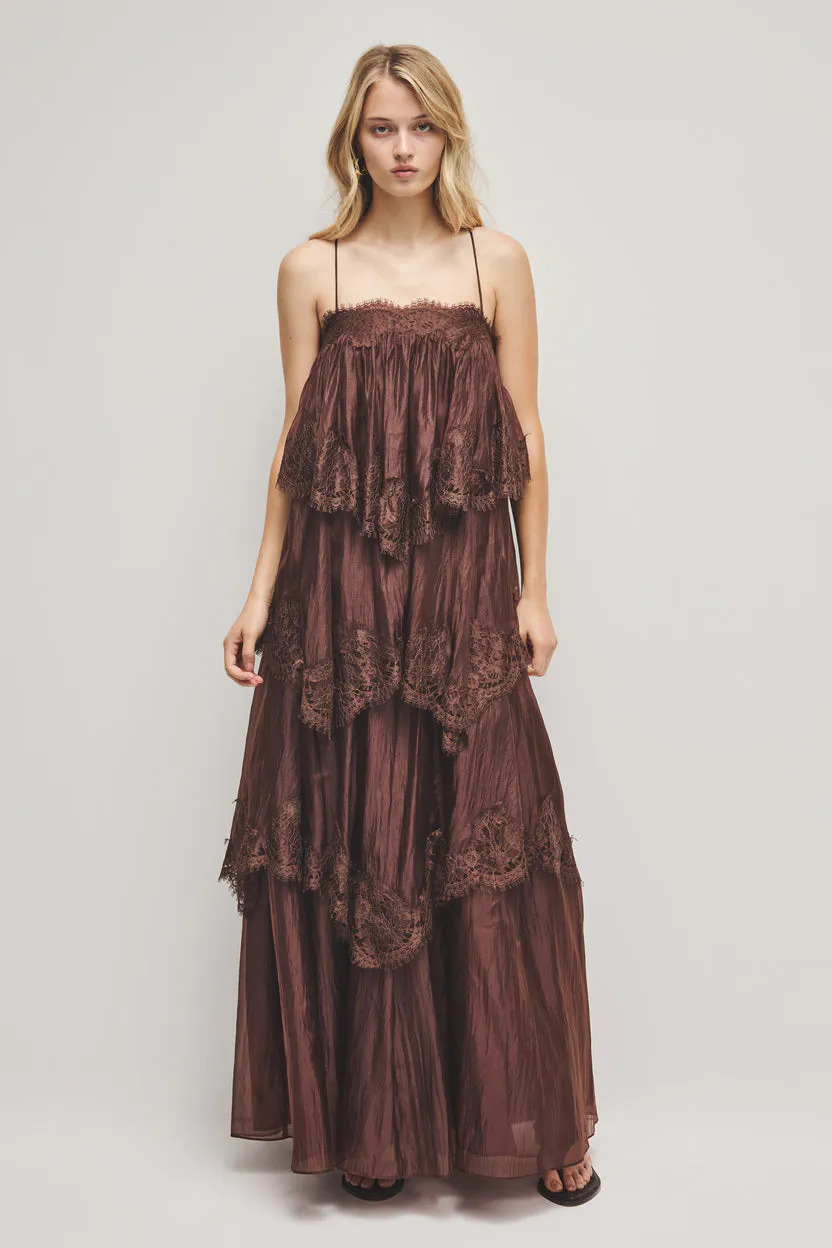Ophelia Lace Gown Dress Brown Size 6 by Aje