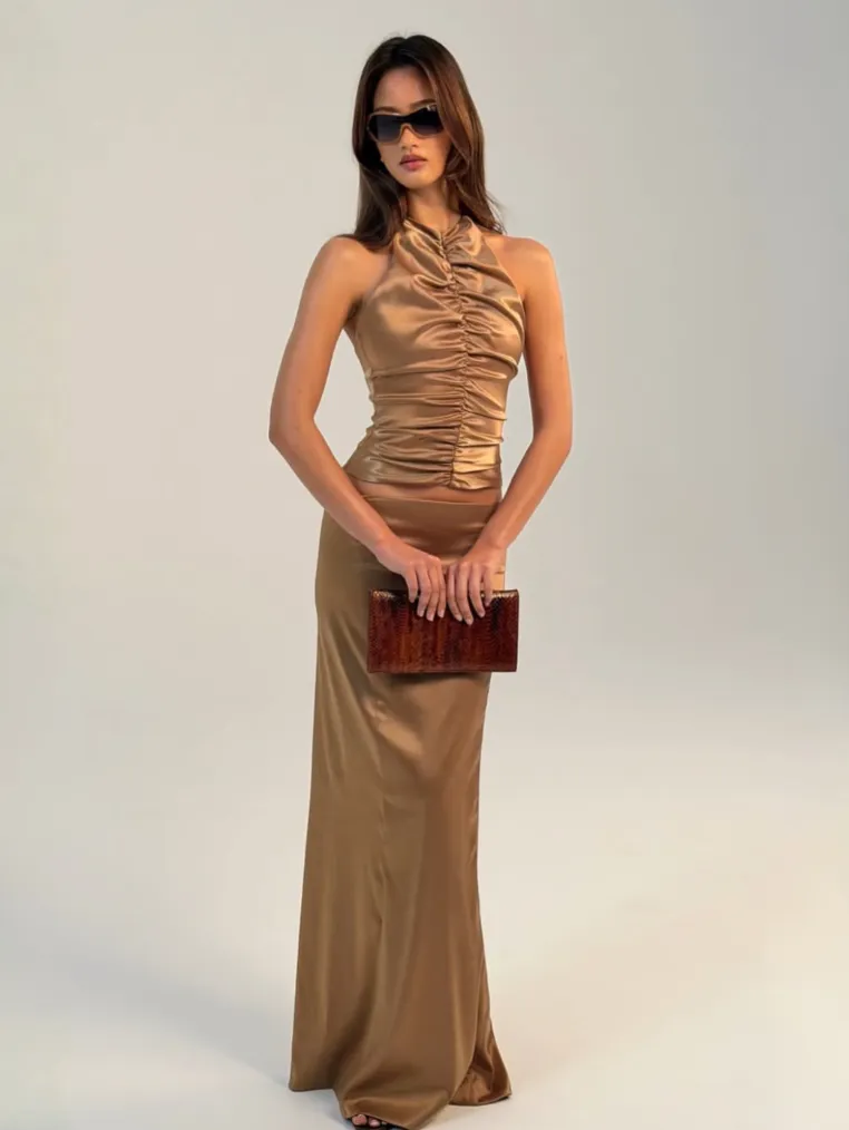 Jolie Top & Maxi Skirt Set Gold Size 6 & 8 by Ance Gria