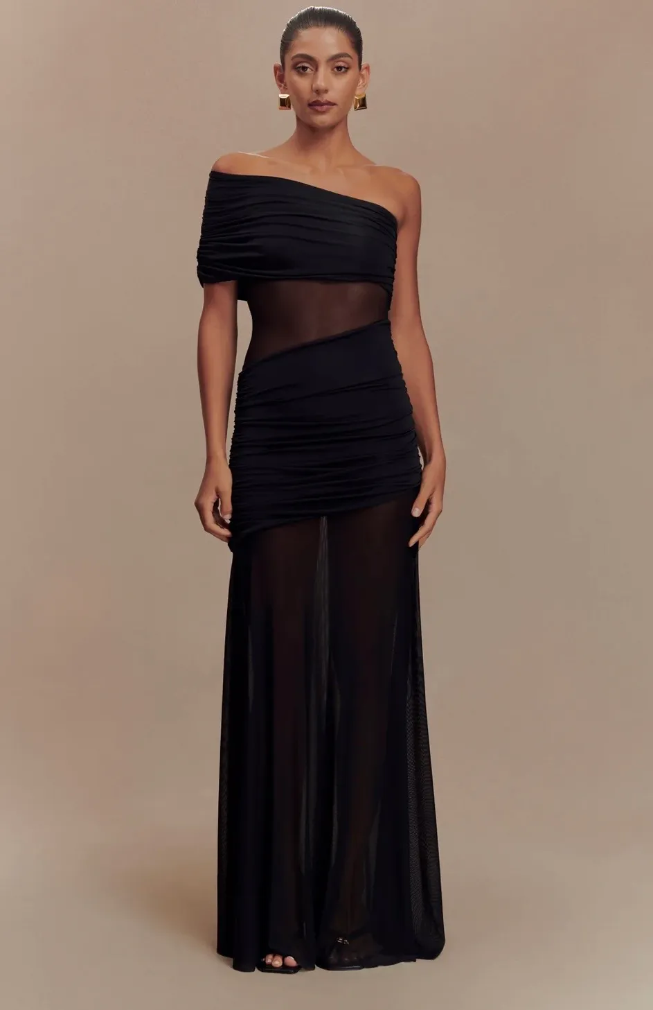 Dallas One Shoulder Mesh Maxi Dress Black Size 10 by Meshki