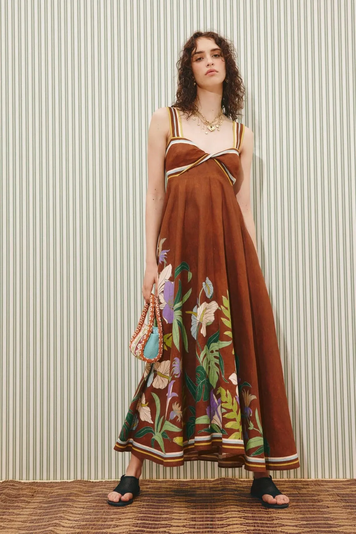 Alfie Twist Midi Sundress Brown & Print Size 8 by Alemais