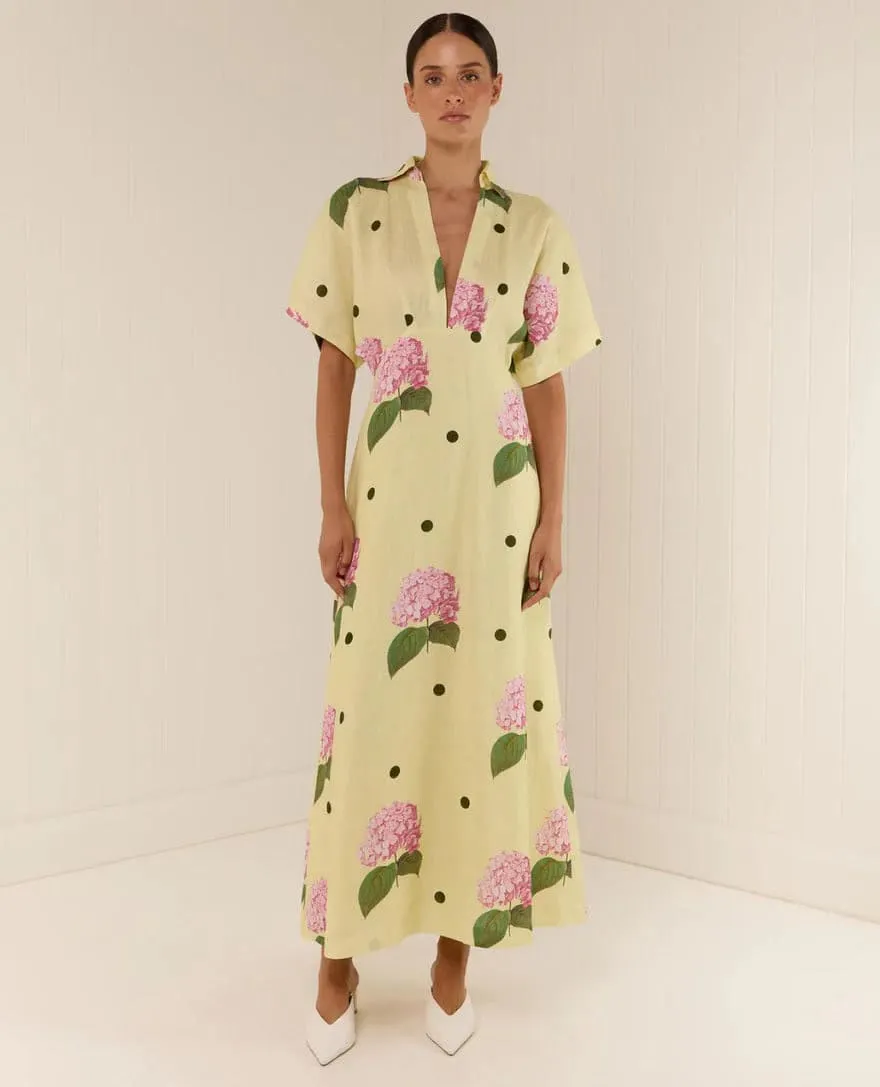 Jasmine Midi Dress Portofino Polka Dot Yellow & Print Size 14 by Palm Noosa