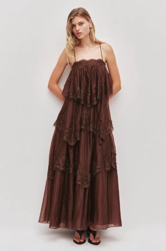 Ophelia Lace Gown Maxi Dress Chocolate Brown Size 8 by Aje