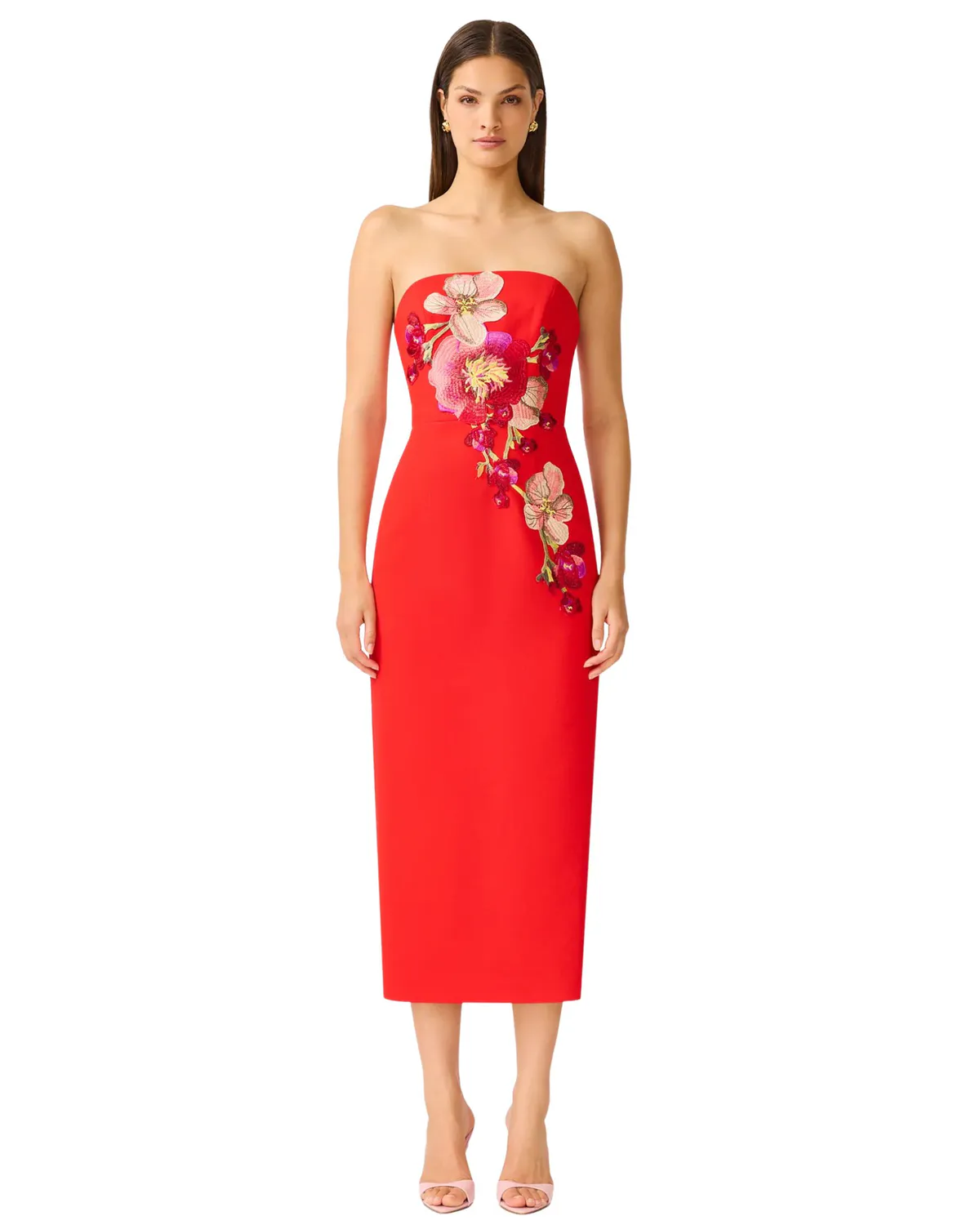 Fleurisca Embroidered Midi Dress Scarlet Red Size M / AU 10 & L / AU 12 by Elliatt