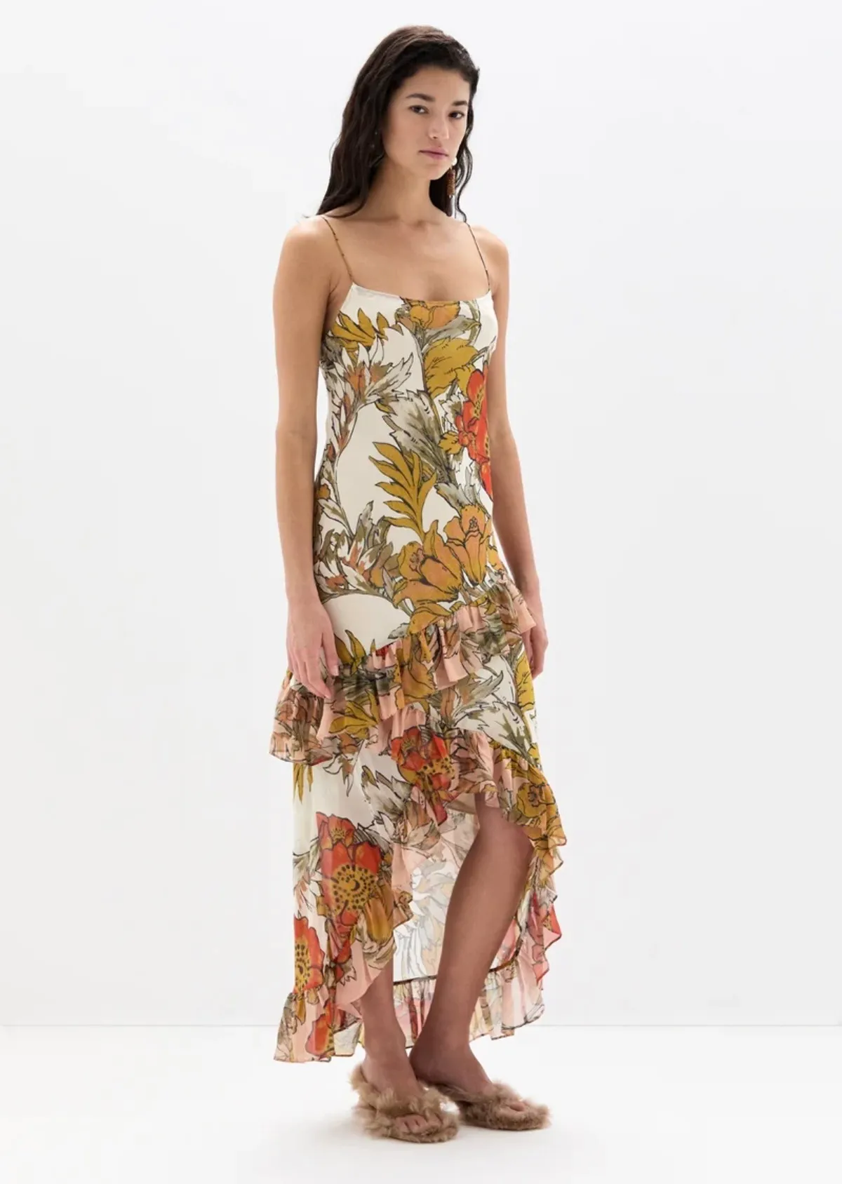 Estella Ruffle Maxi Dress Multi & Print Size 6 & 8 by SIR