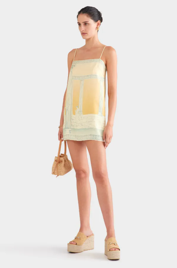 Silk Twill Mini Dress Ancient Greek Orange & Yellow Sunset Size XS / AU 6 & S / AU 8 by Venroy