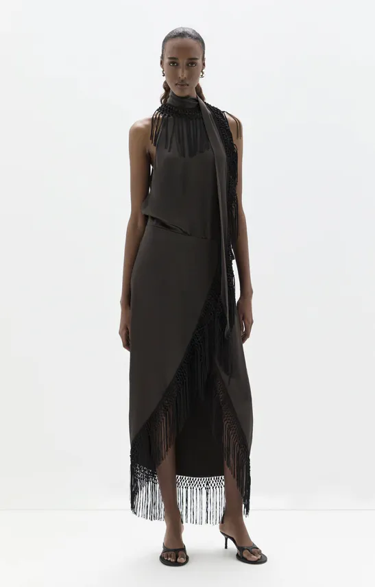 Lula Fringe Maxi Dress Brown Size 6 & 8 by SIR