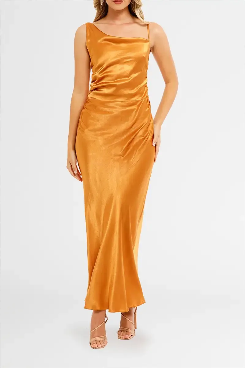 Alma Bias Cowl Maxi Dress Turmeric Orange Size 8 by Shona Joy